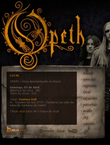 Site do show do Opeth informando início da apresentação às 20h